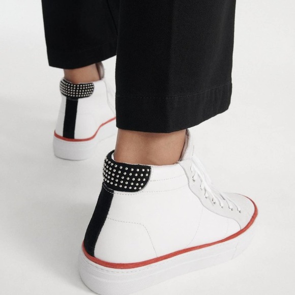 The Kooples White Leather Suede High Top Studded Colorblock Sneakers Size 38 - Picture 3 of 14